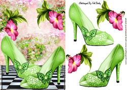 Pretty Green Sparkle Shoes with Flowers