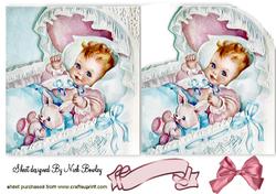 Vintage Baby Girl in Crib with Bunny