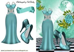 Turq Gown with Shoes and Turq Roses
