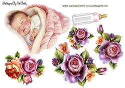 Vintage Baby Girl with Roses