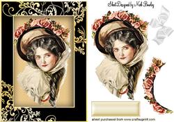 Vintage Lady in Bonnet with Roses and Bows