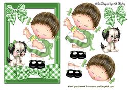 Little Girl with Puppy with Green Gingham Bow