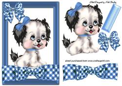 Cutie Puppy on Blue Gingham Bow