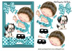 Little Girl with Puppy with Turq Bow