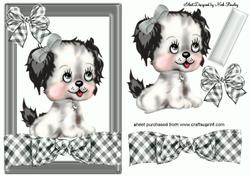 Cutie Puppy on Silver Gingham Bow