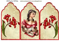 Pretty Vintage Lady with Red Dress and Flowers Tri Fold