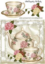 Pretty Teapot and Cup with Country Roses 8x8
