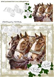 Beautiful Horses with White Roses 8x8
