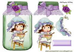 Little Girl in Jar with Bow Eating Strawberries