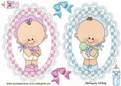 Babies, Boy and Girl in Gingham Lace Toppers