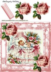Vintage Baby Girl Frame with Pink Roses 8x8