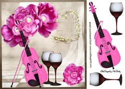 Pink Flowers with Pink Violin 8x8