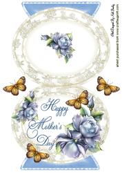 Blue Roses for Mothers Day with Butterflies Quick Card