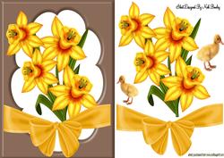 Yellow Daffodils with Yellow Chick in Chocolate Frame