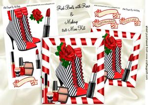 Red/white Stripe Boot with Rose & Makeup 8x8 Mini Kit