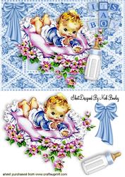 Vintage Baby Boy with Curly Hair & Bottle