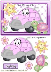 Shall We Have a Race! Pink Toon Car with Tortoise