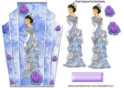 Art Deco Topper, Elegant Lady in Blue Gown with Roses