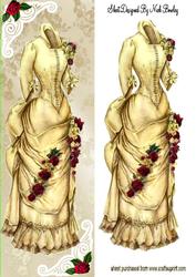 Vintage Cream Dress with Red Roses Tall Dl