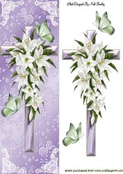 Lovely Cross of White Lillies and Butterflies Tall Dl