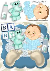 Happy Baby Boy, with His Cuddly Friend 8x8