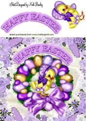 Little Chick in Bonnet in Easter Wreath 8x8