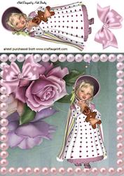 Vintage Little Girl Cuddling Teddy with Bow 8x8