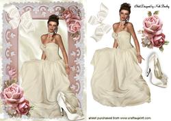 Pretty Lady in Cream Gown with Pink Roses