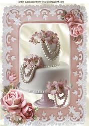 Wedding Cake with Pink Roses in Roses Frame A4