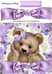 Fuzzy Bear in Flower Frame with Butterflies 8x8