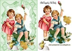 Vintage Children Playing with Little Chicks