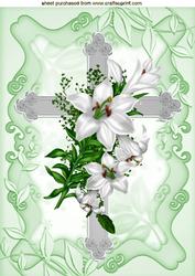Pretty Silver Cross with White Lilies A4