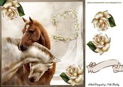 Horses with Heads Entwined with Cream Roses 8x8