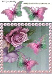 Pink Roses with Butterflies in Pearl Frame 8x8