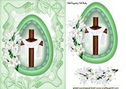 Egg with Wooden Cross and White Lilies