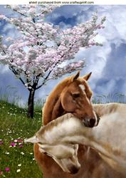 Spring Day Vintage Horses in the Meadows A4