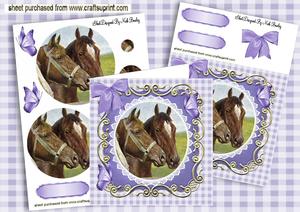 Horses in Purple Gingham and Lace with Bow 8x8 Mini Kit