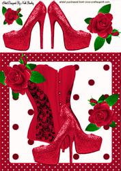 Pretty Red Basque with Shoes & Roses 8x8