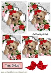Fuzzy Bear with Red Bow and Roses Pyramids