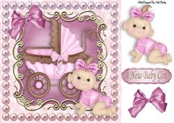 Pram, with Crawling Baby Girl 8x8