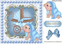Pram with Baby Boy in Pearl Frame 8x8