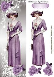 Pretty Vintage Lady with Lilac Roses Tall Dl