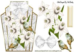 White Daffodils, with Birds & Bow Art Deco Topper