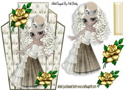 Vintage Little Lady with Gold Roses Art Deco Topper