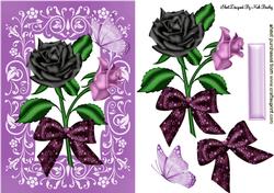 Black Rose with Purple Bow and Butterfly