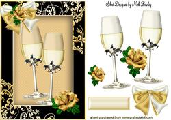 Champagne Glasses with Gold Roses