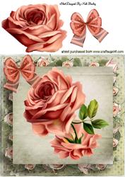 Pretty Peach Rose with Bow 8x8