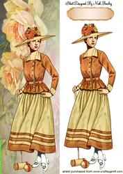 Vintage Lady Playing Croquet Sport with Peach Roses Tall Dl