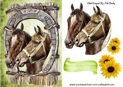 Horses in Horse Shoe with Sunflowers