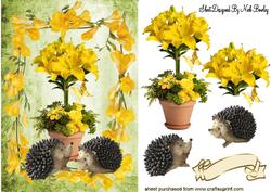 Daffodils with Cute Hedgehogs
